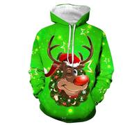 Felpe di Natale Uomo Brutti Divertente con Cappuccio, Maglione Natalizio Uomo Creativa Vintage Casual Maglia Confortevole Elasticizzato Felpe Stampa di Alce Natalizio Manica Lunga Autunno Inverno
