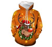 Felpe di Natale Uomo Brutti Divertente con Cappuccio, Maglione Natalizio Uomo Creativa Vintage Casual Maglia Confortevole Elasticizzato Felpe Stampa di Alce Natalizio Manica Lunga Autunno Inverno