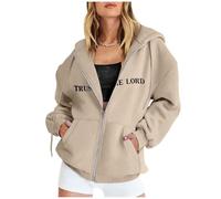 Felpe Donna con Zip, Felpe Aperte Donna Sportiva Casual con Coulisse Felpa Traspirante Manica Lunga Tasca con Cerniera E Stampa a Lettere con Cappuccio per Sportiva Casual in Stile College