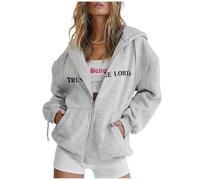 Felpe Donna con Zip, Felpe Aperte Donna Sportiva Casual con Coulisse Felpa Traspirante Manica Lunga Tasca con Cerniera E Stampa a Lettere con Cappuccio per Sportiva Casual in Stile College
