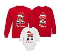 Felpe e Body Neonato Natale Maniche Lunghe Famiglia Nome e Iniziale Personalizzabili Padre Madre Bimbo Bimba Nomi Christmas Time Set Coordinato