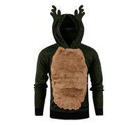 Felpe Felpa de Hombre con Capucha Navidad Contraste Color Casual Blusa Top Sudaderas Felpa Scollo A V (Army Green, L)