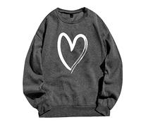 Felpe Gatto Felpa Calda da Donna alla Moda, Manica Lunga Casual, con Scollo a O, Morbida Camicia Stampata a Cuore d', Felpe Invernali da Donna Adesivi Abbigliamento (Dark Gray, XXL)
