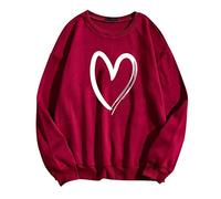 Felpe Gatto Felpa Calda da Donna alla Moda, Manica Lunga Casual, con Scollo a O, Morbida Camicia Stampata a Cuore d', Felpe Invernali da Donna Adesivi Abbigliamento (Red, S)