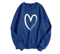 Felpe Gatto Felpa Calda da Donna alla Moda, Manica Lunga Casual, con Scollo a O, Morbida Camicia Stampata a Cuore d', Felpe Invernali da Donna Adesivi Abbigliamento (Blue, XL)