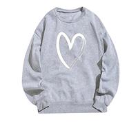Felpe Gatto Felpa Calda da Donna alla Moda, Manica Lunga Casual, con Scollo a O, Morbida Camicia Stampata a Cuore d', Felpe Invernali da Donna Adesivi Abbigliamento (Grey, XXL)