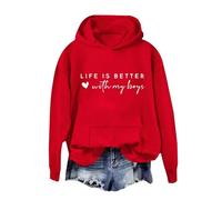 felpe girocollo da donna con cappuccio Life Is Better With My Boys Felpa per adulti con cappuccio girocollo felpe da donna, vino, S