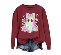 Felpe girocollo da donna oversize Halloween comode felpe stampate casual pullover grafica manica lunga felpe con cappuccio felpe per le donne, vino, 3XL