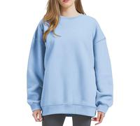 Felpe girocollo oversize da donna - Felpe da donna in cotone senza cappuccio pullover felpa con chiusura a coulisse spalle cadute calde tuniche top casual felpa a maniche lunghe top, blu cielo, XL