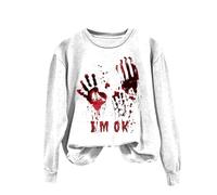 Felpe grafiche con parole per le donne sarcastico Halloween Humor Pullover morbido stampato camicia casual confortevole elegante moda top felpa stretch fit felpe, Grigio chiaro, 3XL