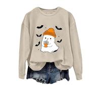 Felpe grafiche fantasma di Halloween per le donne pullover a maniche lunghe girocollo felpe con cappuccio allentato con polsino a costine vestibilità rilassata autunno all'aperto top comodi, Beige, L