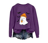 Felpe grafiche fantasma di Halloween per le donne pullover a maniche lunghe girocollo felpe con cappuccio allentato con polsino a costine vestibilità rilassata autunno all'aperto top comodi, Viola, L