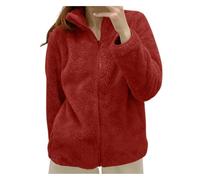 felpe in pile donna con zip giacca Pile Donna Giacca da Senza Cappuccio Con Zip Giacche coat Teddy Versione Loose Del Cappotto A Maniche Lunghe Autunno e Inverno Caldo cappotto Homewear (Brick Red, M)