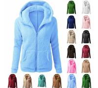 Felpe in pile Teddy da donna, invernali, calde, in sherpa, con cerniera intera, con cappuccio, con tasche, elegante, morbido, soffice, tinta unita, oversize, con cappuccio, cappotti, per Ladeis