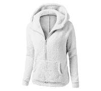 Felpe in pile Teddy da donna, invernali, calde, in sherpa, con cerniera intera, con cappuccio, con tasche, elegante, morbido, soffice, tinta unita, oversize, con cappuccio, cappotti, per Ladeis