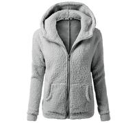 Felpe in pile Teddy da donna, invernali, calde, in sherpa, con cerniera intera, con cappuccio, con tasche, elegante, morbido, soffice, tinta unita, oversize, con cappuccio, cappotti, per Ladeis