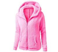 Felpe in pile Teddy da donna invernali calde Sherpa con zip intera con cappuccio felpe con cappuccio sfocate con tasche eleganti morbide soffici in tinta unita oversize con cappuccio cappotti, Rosa