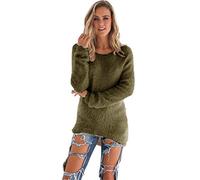 Felpe invernali da donna, in tinta unita, a maniche lunghe, soffici e soffici, per autunno e inverno, stile casual, morbido maglione lavorato a maglia, Verde militare, XXL