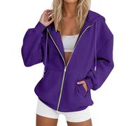 Felpe Leggere Donna con Zip, Felpe Aperte Donna Sportiva Casual con Coulisse Felpe Manica Lunga Tasca con Cerniera E Stampa a Lettere con Cappuccio Oversize Vintage Lunga Streetwear