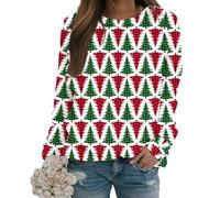 Felpe natalizie da donna, con Babbo Natale, pupazzo di neve, alce, a maniche lunghe, alla moda, per autunno, inverno, vacanze, viaggi, tutti i giorni, Albero di Natale Rosso Verde, L