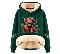 Felpe natalizie da donna con cappuccio con mucca delle Highland Inverno Morbido Caldo Pile Foderato Sherpa Maglioni di Natale Carino Cowgirl Maglione di Natale Plus Size Casual Allentato Cowgirl