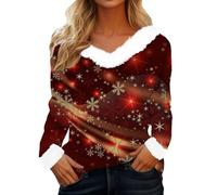 Felpe natalizie da donna nel Regno Unito, magliette a maniche lunghe, casual con scollo a V, comoda felpa da indossare tutti i giorni autunno inverno felpa stampata allentata casual pullover maglieria