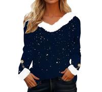 Felpe natalizie da donna nel Regno Unito, magliette a maniche lunghe, casual con scollo a V, comoda felpa da indossare tutti i giorni autunno inverno felpa stampata allentata casual pullover maglieria