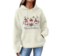 Felpe natalizie da donna UK Maglione a nido d'ape vestibilità ampia a maniche lunghe girocollo felpe con cappuccio moda albero di Natale pullover grafico vacanza casual camicia leggera abbigliamento