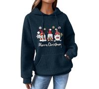 Felpe natalizie da donna UK Maglione a nido d'ape vestibilità ampia a maniche lunghe girocollo felpe con cappuccio moda albero di Natale pullover grafico vacanza casual camicia leggera abbigliamento
