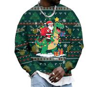 Felpe natalizie da uomo | Girocollo Gesù Babbo Natale - Manica Lunga Casual Vacanza Felpe - per Viaggi, Dinosauro Natale-b, 3XL