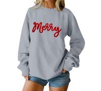 Felpe natalizie di base da donna felpa con lettera allegra camicie natalizie camicie girocollo pullover camicetta camicia colorata, Cenere Chiaro, XL