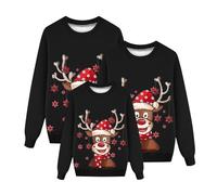 Felpe natalizie per famiglie Set abbinati Maglione natalizio a maniche lunghe Casual Babbo Natale Felpe da donna morbide felpe girocollo fiocchi di neve renna 2024 Coppie, A_nero, L
