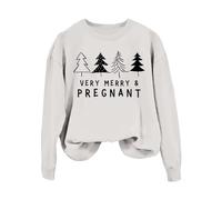Felpe natalizie per le donne molto allegre camicie grafiche per le vacanze incinte mamme carine pullover festivi accogliente abbigliamento invernale felpe elasticizzate, bianco, XXL
