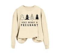 Felpe natalizie per le donne molto allegre camicie grafiche per le vacanze incinte mamme carine pullover festivi accogliente abbigliamento invernale felpe elasticizzate, Beige, XXL