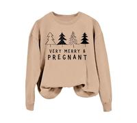 Felpe natalizie per le donne molto allegre camicie grafiche per le vacanze incinte mamme carine pullover festivi accogliente abbigliamento invernale felpe elasticizzate, cachi, XXL