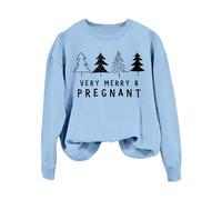 Felpe natalizie per le donne molto allegre camicie grafiche per le vacanze incinte mamme carine pullover festivi accogliente abbigliamento invernale felpe elasticizzate, Azzurro, M