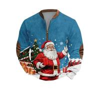 Felpe Natalizie Uomo Girocollo, Felpa Invernale Uomo Stampati Cerniera a Mezza Lunghezza, Tema Christmas Felpe Classic - Sweatshirt Natale Casual Blu 4XL