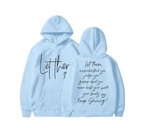 Felpe oversize da donna 2026 autunno moda lettera stampa grafica maniche lunghe felpe con cappuccio pullover top con tasche, Azzurro, XXL