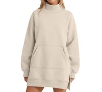Felpe oversize da donna a collo alto lungo tunica tasca maglione | Manica lunga Split Hem Casual Autunno Inverno Caldo Tinta unita Vestibilità ampia Comodo Uso quotidiano Abbigliamento