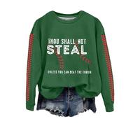 Felpe oversize da donna adolescenti ragazze senza cappuccio caldo pile foderato felpa senza cappello Plus Size Retro Baseball Thou Shall Not Steal Unless You Can Beat The Throw Print Sweatshirt Autumn