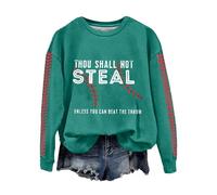 Felpe oversize da donna adolescenti ragazze senza cappuccio caldo pile foderato felpa senza cappello Plus Size Retro Baseball Thou Shall Not Steal Unless You Can Beat The Throw Print Sweatshirt Autumn