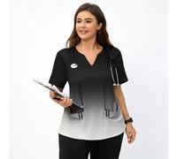 Felpe per Donna - Felpa da Infermiera con Scollo a Cuore e Scollo a V, Donna Felpa con Maniche Corte Scollo a V con 2 Tasche Maglietta Uniforme 0XL,1XL,2XL,3XL,4XL,5XLOmbrato,stampa dappertuttoTessuto
