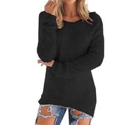 Felpe per donne maglione soffice pullover tinta unita girocollo maniche lunghe casual elegante con cappuccio senza cappuccio morbido leggero in pile top alla moda alla moda quotidiano basico, Nero