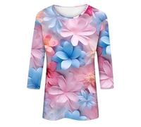 Felpe per le donne alla moda primavera autunno ed estate carino tre stampa moda senza cappello sette minuti manica maglione maniche allentato girocollo quotidiano versatile maglione top, rosa, 4XL