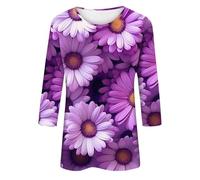 Felpe per le donne alla moda primavera autunno ed estate carino tre stampa moda senza cappello sette minuti manica maglione maniche allentato girocollo quotidiano versatile maglione top, Viola, 4XL