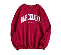 Felpe per ragazze adolescenti girocollo lettera grafica oversize pullover comodo casual pullover autunno inverno vestiti, vino, L