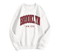 Felpe pullover da donna Comfort Brooklyn tinta unita abiti alla moda girocollo girocollo vestibilità ampia manica lunga college top workou felpe alla moda 2024 paese autunno, bianco, M
