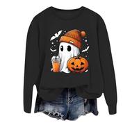 Felpe pullover da donna con fantasma di Halloween per Halloween zucca costume di Halloween alla moda Workou top dolcetto o scherzetto strega Halloween strega Halloween osso spettrale, Nero , M
