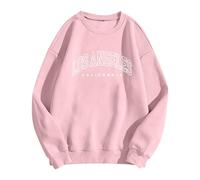 Felpe pullover da donna con stampa Los Angeles vintage con cappuccio con disegni oversize girocollo abiti a maniche lunghe California cool cartoon top college country, rosa, XL