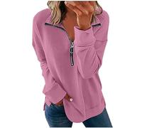 Felpe Senza Cappuccio da Donna Felpa Donna Oversize con Revers Casual Felpa Donna a Maniche Lunghe con Scollo a V e Zip Autunno Inverno Tops in Tinta Unita Pullover Y2k Street Style Offerta